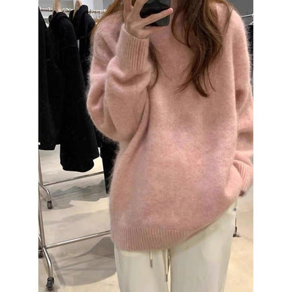 Norvielle Damen Pullover Mohair Mix Übergröße Rundhals Lange Ärmel