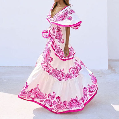 Damen Maxikleid Rüschenrock Floralmuster