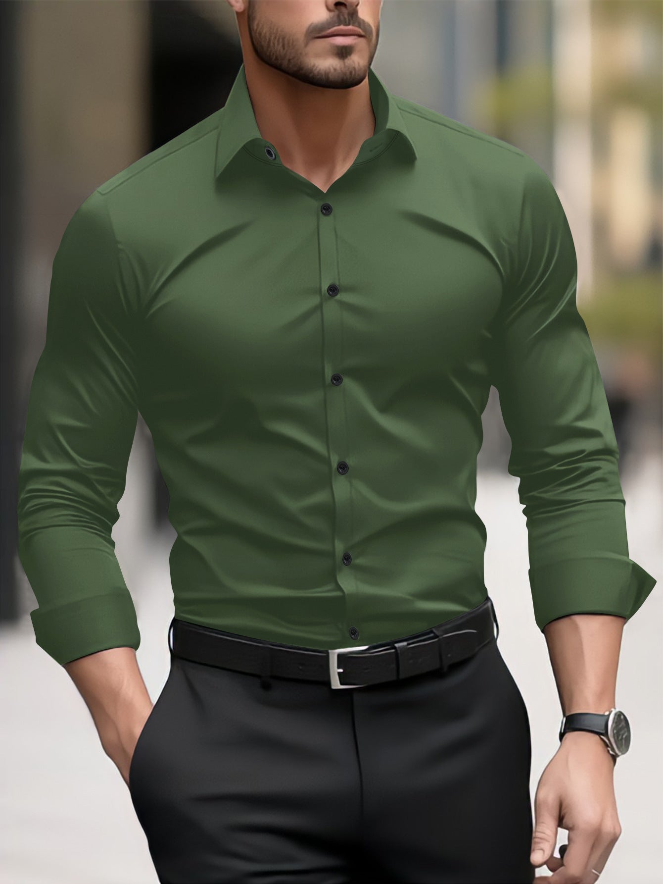 Herren Slim-Fit Langarmhemd Moderner Schnitt Elegantes Design