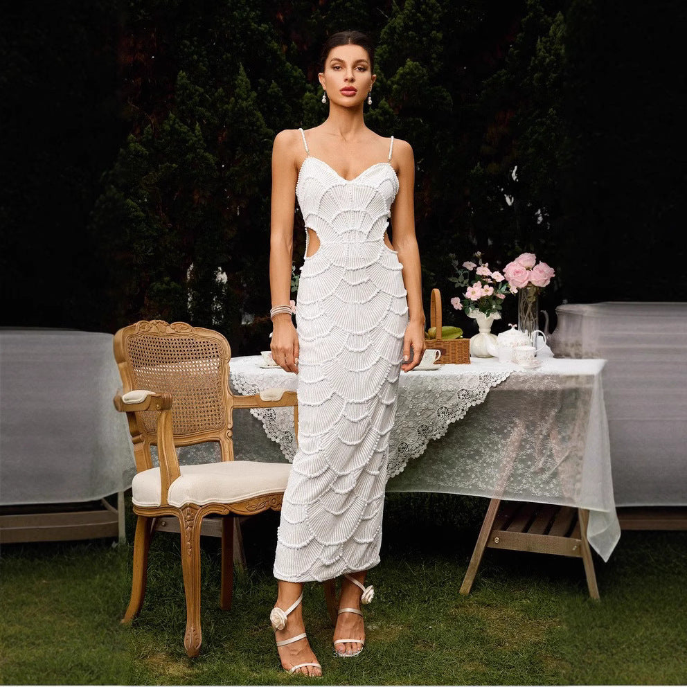 Damen Midi-Kleid Rücken Cut-Outs Wellendesign Norvielle - Norvielle