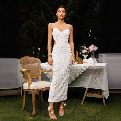 Damen Midi-Kleid Rücken Cut-Outs Wellendesign Norvielle - Norvielle
