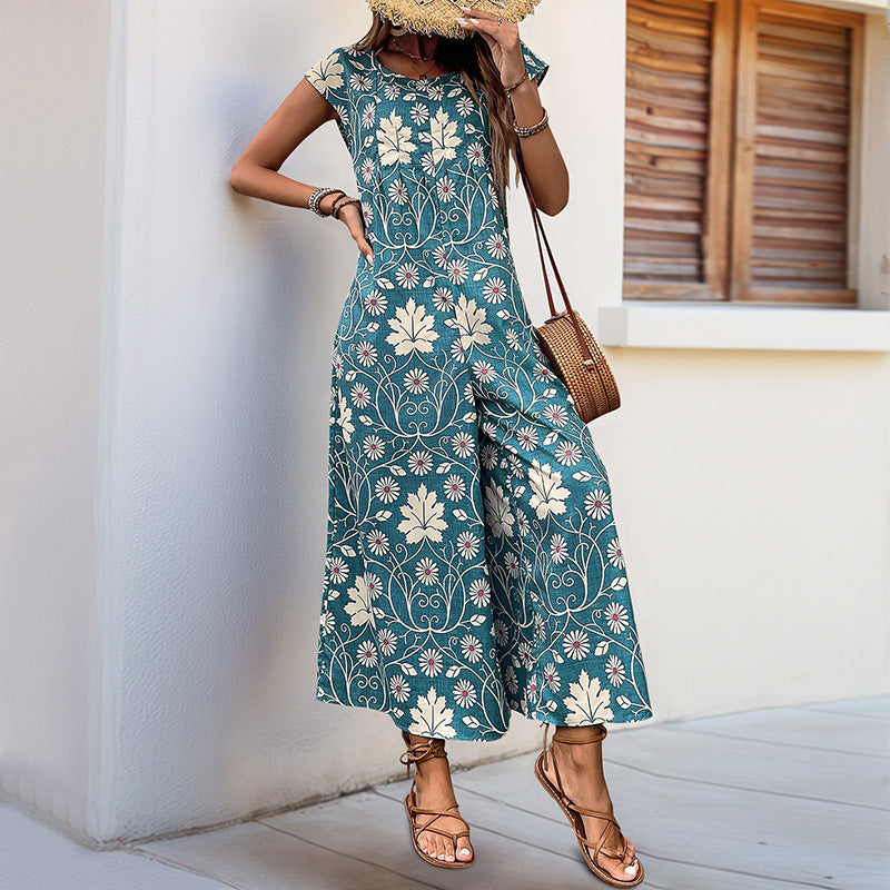 Damen Jumpsuit Floral Hochbein Norvielle
