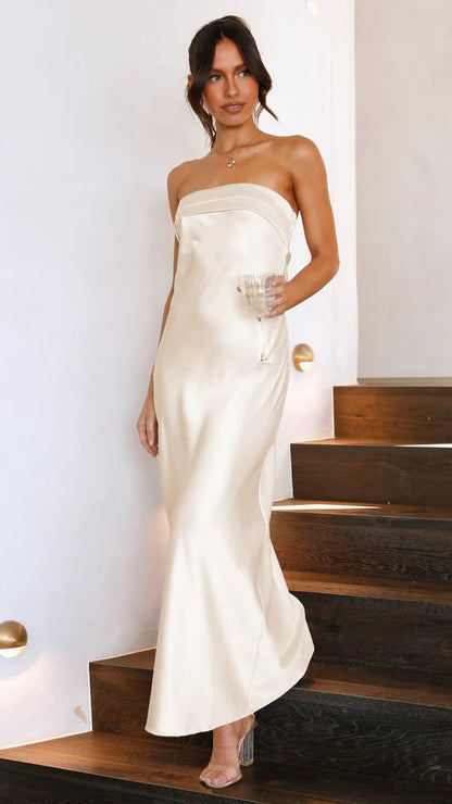 Satin Damen Schlauchtop-Kleid Rückenfrei Hohl