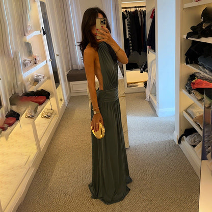 Damen Maxikleid Hochkragen Fließender Stoff Norvielle