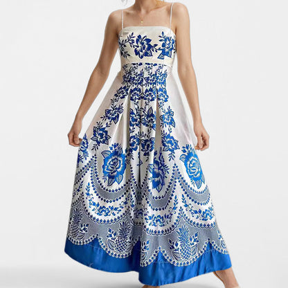 Damen Maxi-Kleid Florales Design Schwingender Rock