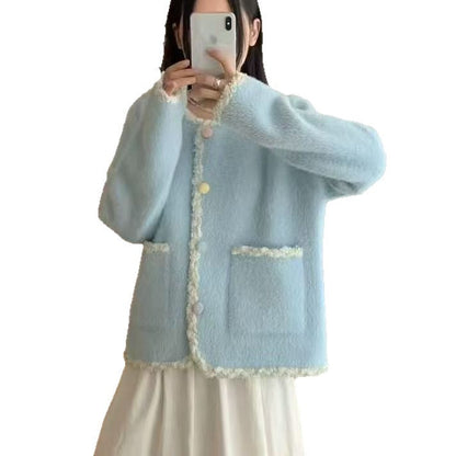 Damen Kuscheljacke Elegant Kontrast Akzente Norvielle