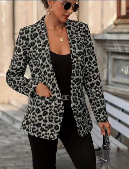 Damen Blazer Animal-Print mit Revers und Taschen