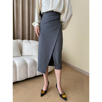 Damen Wickelkleid Figurbetont Schlitz Knopfdetails