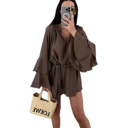 Damen Kaftan-Oberteil Weite Ärmel Taillengürtel Norvielle