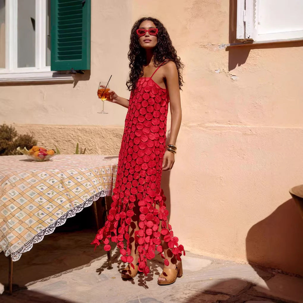 Damen Maxikleid mit Kreiselement und schwingendem Schnitt