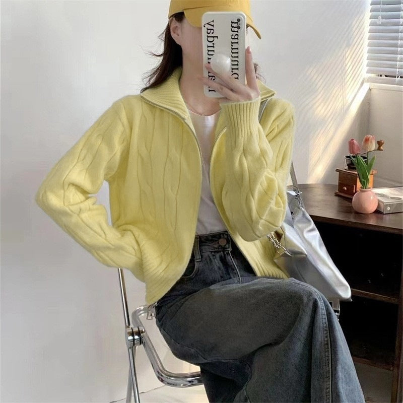 Damen Strickjacke Reißverschluss Kordelzug Norvielle