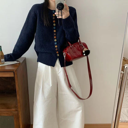 Damen Strickjacke Bunt Knöpfe Lässig