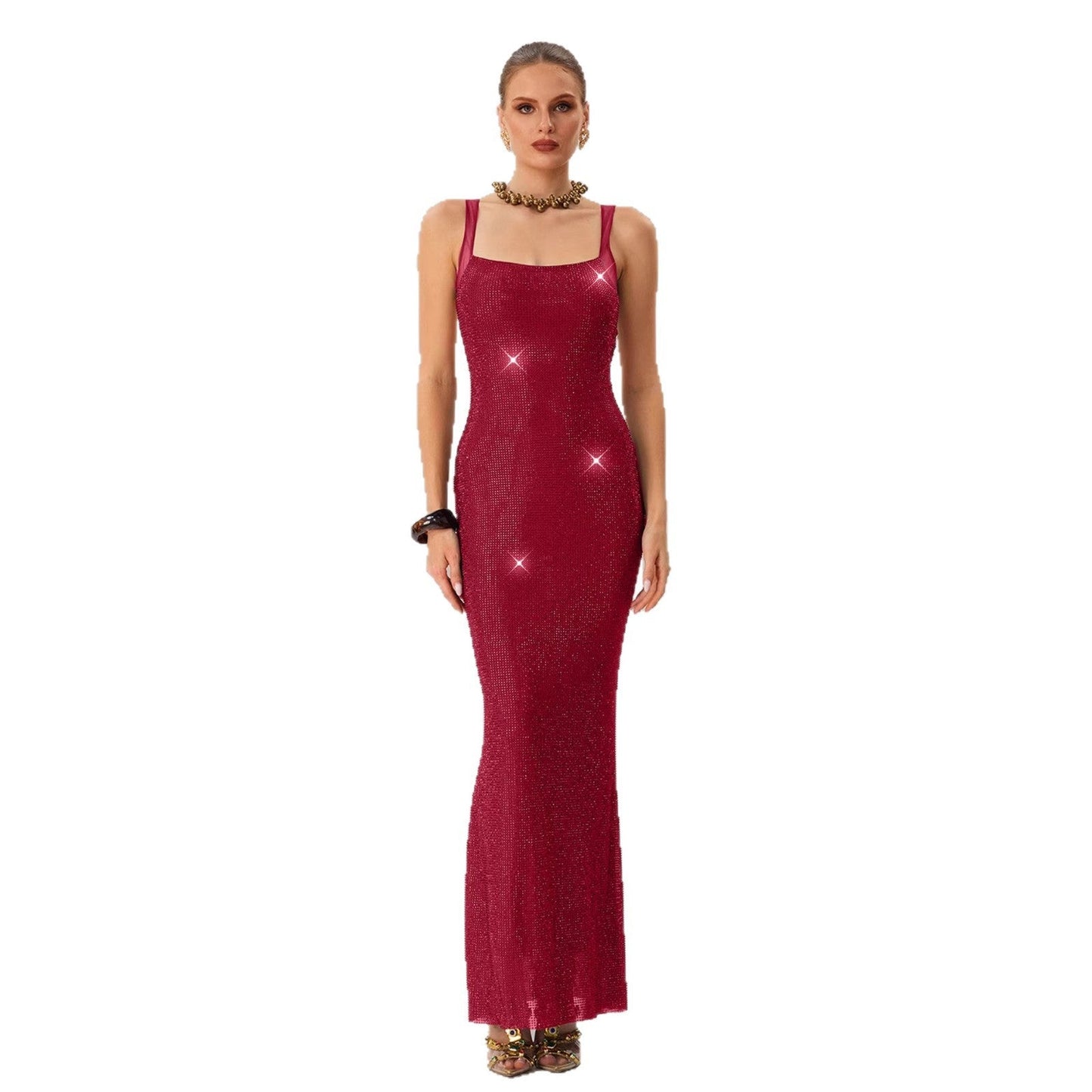 Damen Abendkleid Pailletten Tailliert