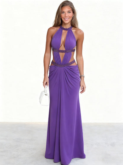 Damen Abendkleid Cut-Out-Design Glitzer Akzente