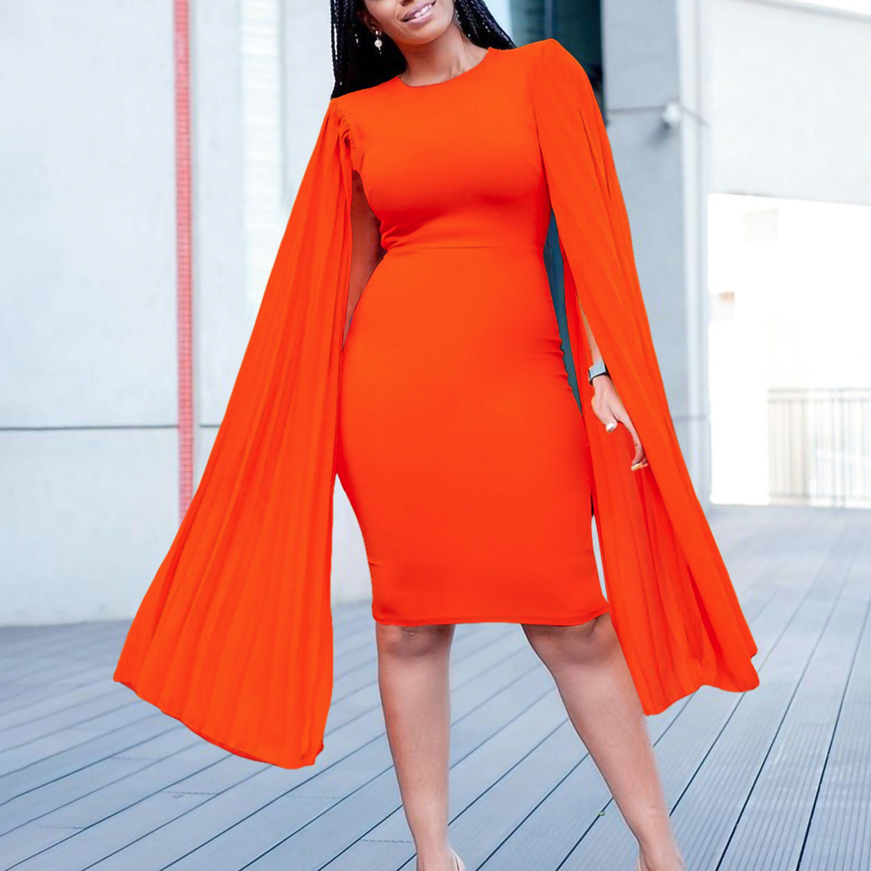 Damen Etui-Kleid Plisseefaltenärmel Eleganter Schnitt Norvielle