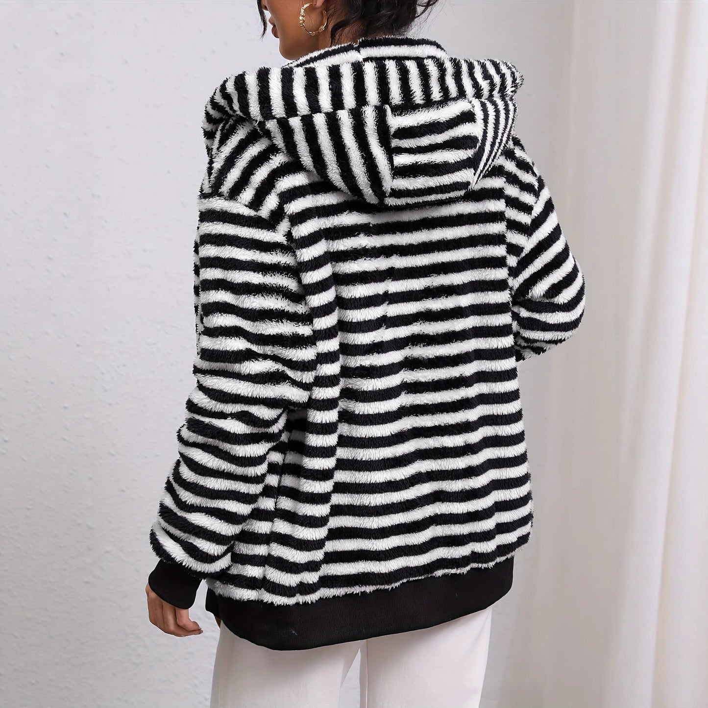 Damen Strickjacke Flauschig Kontraststreifen Norvielle