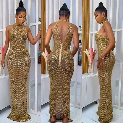 Damen Maxikleid Pailletten Figurbetont