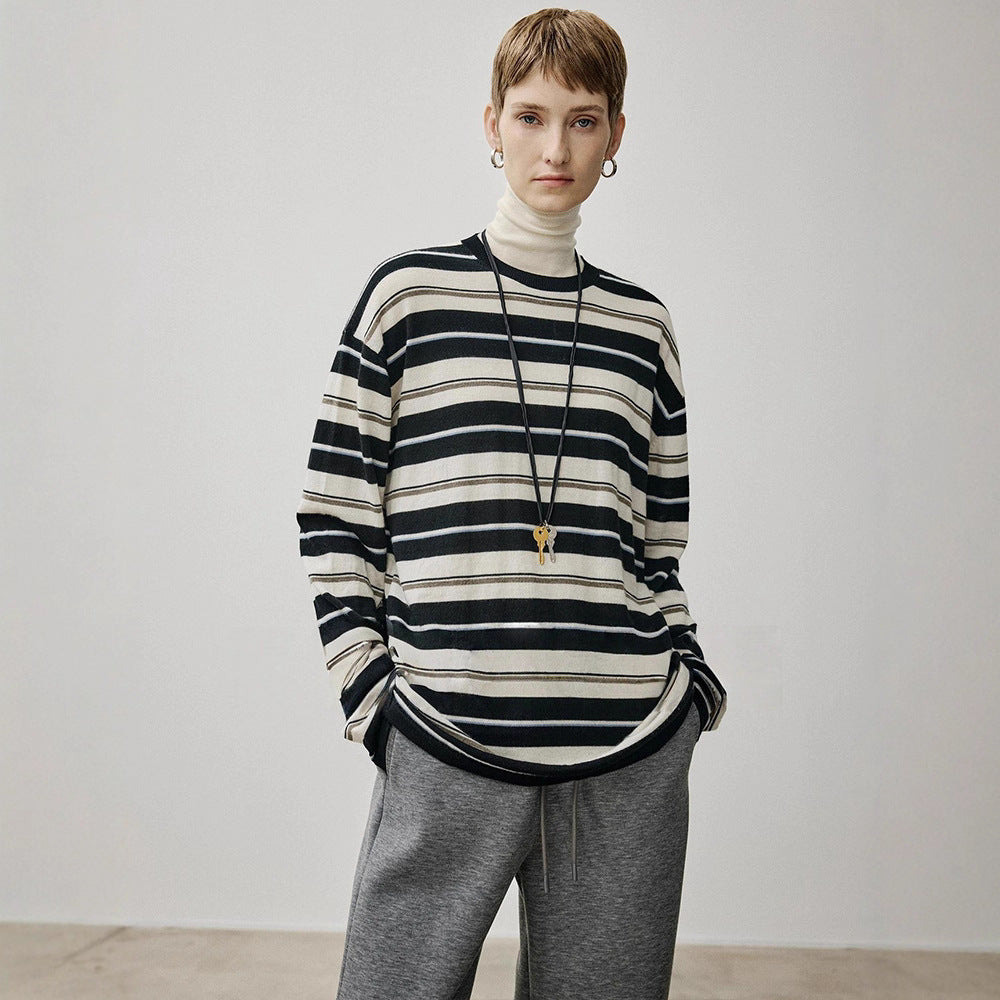 Damen Oversized Strickpullover Streifenmuster