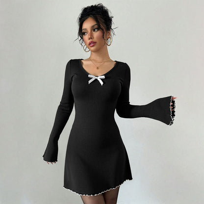 Damen Minikleid Rüschendetails Schleifendekor Norvielle