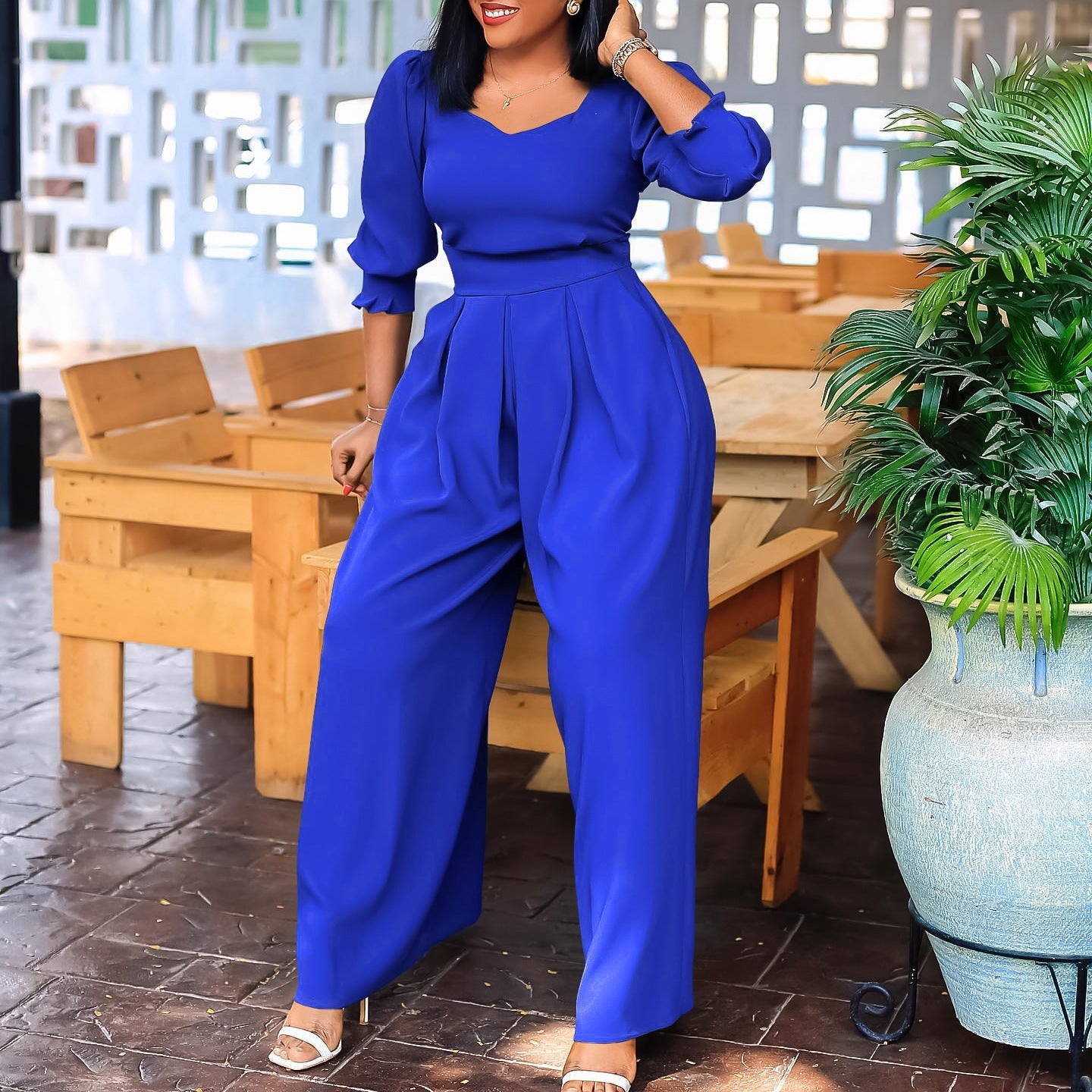 Damen Jumpsuit V-Ausschnitt Tailliert Schwarz Norvielle - Norvielle