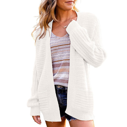 Damen Strickjacke Offen Vorne Strukturiert Beige