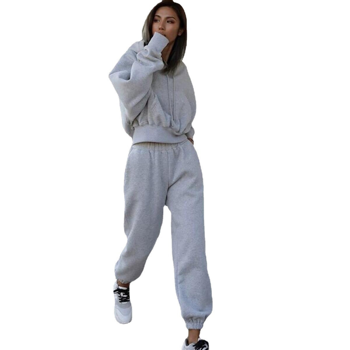Damen Fleece-Jumpsuit Oversized Kapuze Elastischer Bund