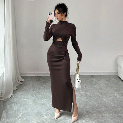 Damen Wickelkleid mit Schlitz und langen Ärmeln Norvielle