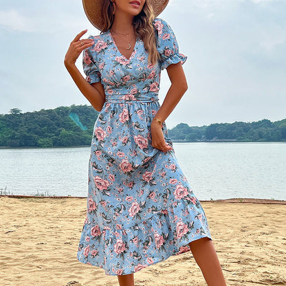 Damen Midikleid Floralmuster Rüschendetails Taillierung Norvielle