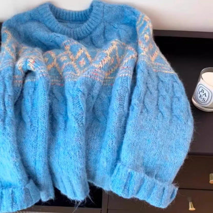 Damen Grobstrickpullover Nordisches Muster Weich Norvielle
