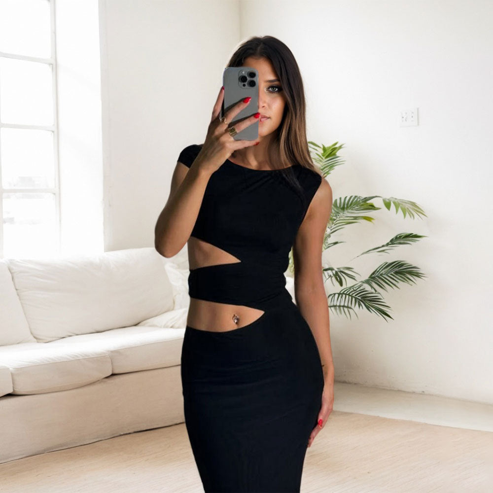 Damen Maxikleid Asymmetrisch Figurbetonter Cut-Out-Design Norvielle