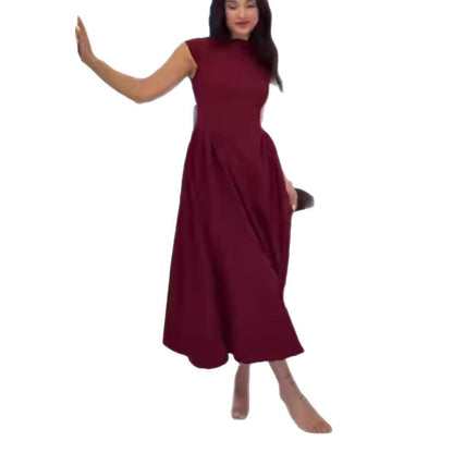 Damen Maxikleid A-Linie Rundhalsausschnitt Fließend