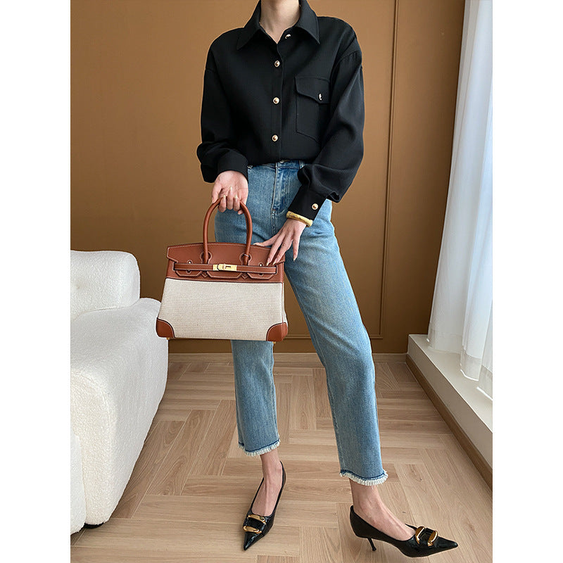 Damen Overshirtjacke Lässig Elegant Baumwolle