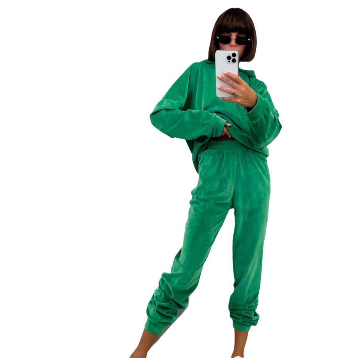 Damen Velours-Sweatanzug mit Kapuze elastisch Norvielle