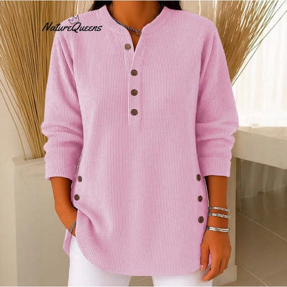 Damen Langarmshirt Knopfleiste Seitenknöpfe Modern Norvielle