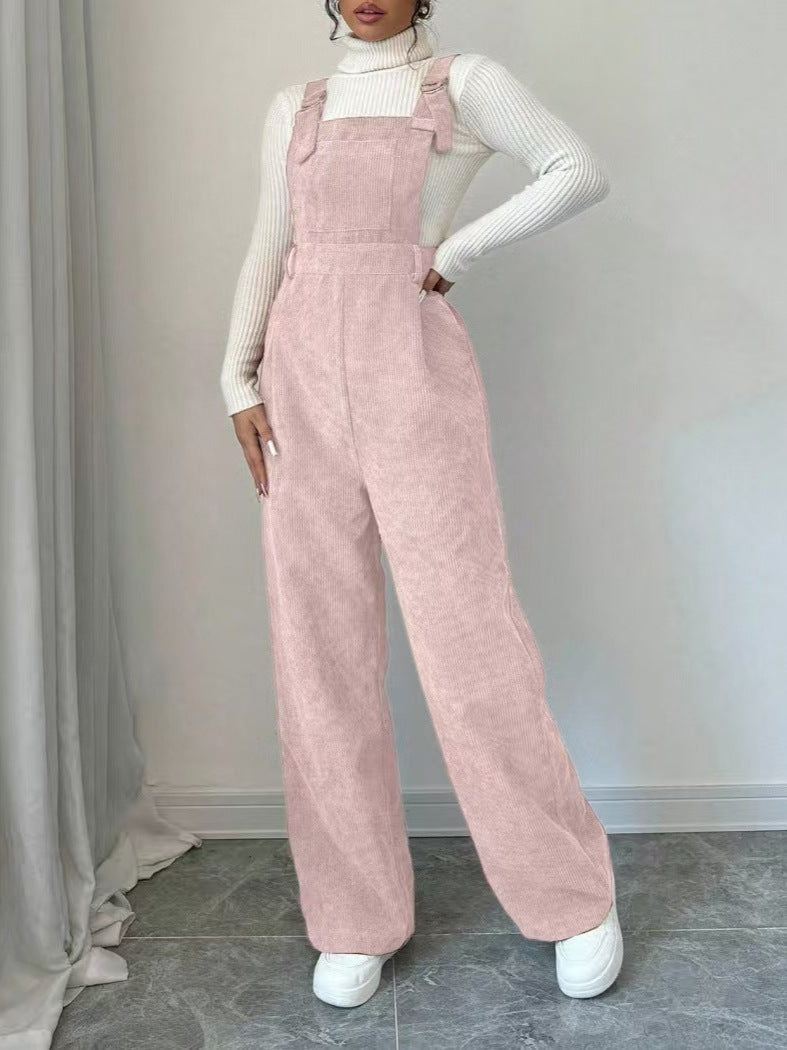Damen Cord-Overall Lässig Geschnitten Beige