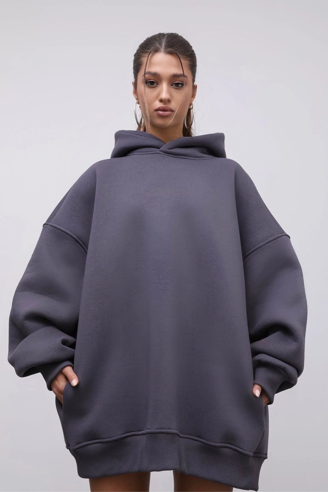 Damen Oversized Hoodie Hochgeschlossener Kragen Baumwolle