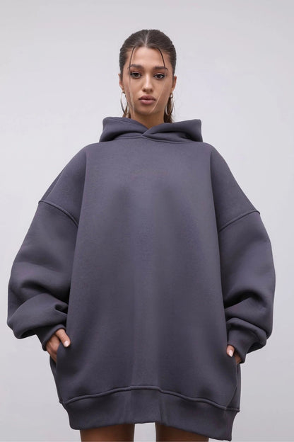 Damen Oversized Hoodie Hochgeschlossener Kragen Baumwolle