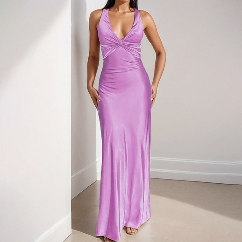 Damen Satinkleid Wickeldetail Elegant