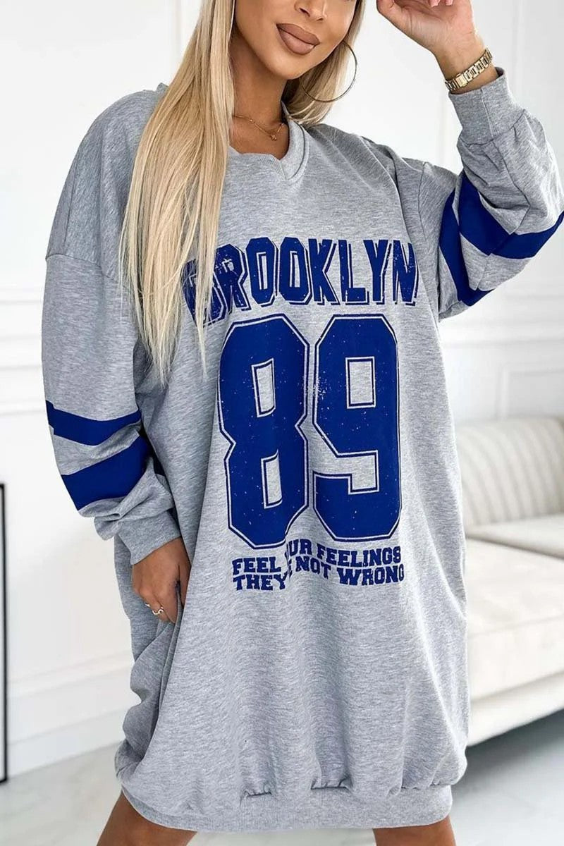 Damen Oversized Freizeitkleid Sport-Look V-Ausschnitt
