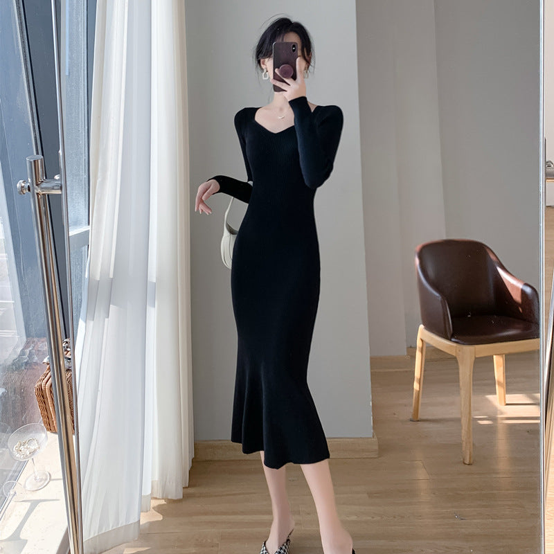 Damen Strickkleid V-Ausschnitt Elegante Schwinge Norvielle