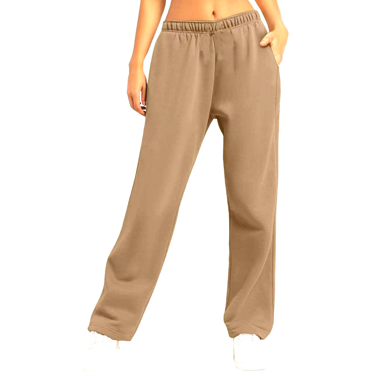 Damen Freizeithose Elastischer Bund Locker Passform Beige