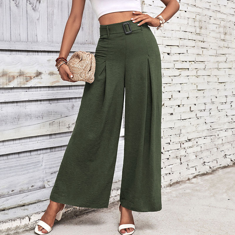 Damen Hochbundhose Weite Faltenhose mit Taillengürtel