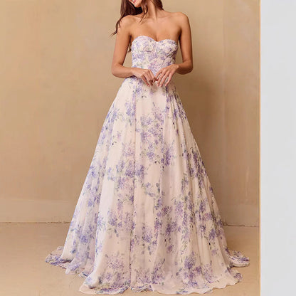 Damen Hochzeitskleid Sweetheart-Ausschnitt Florales Chiffon Weiß