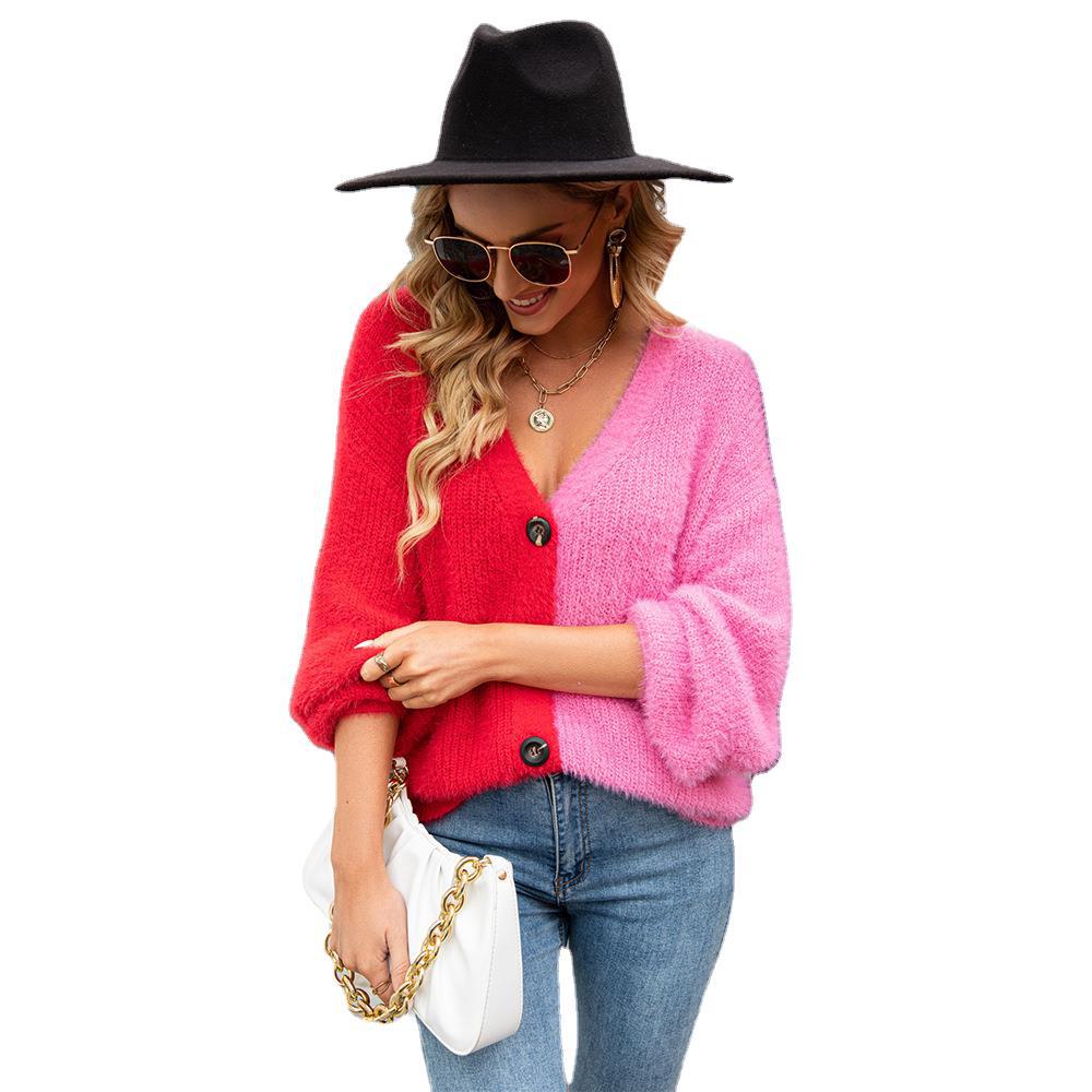 Damen Oversized Strickjacke Farbige Ärmel Norvielle