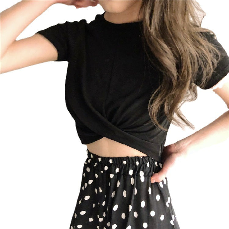 Damen Cropped T-Shirt Raffinierter Knoten Eleganter Schnitt