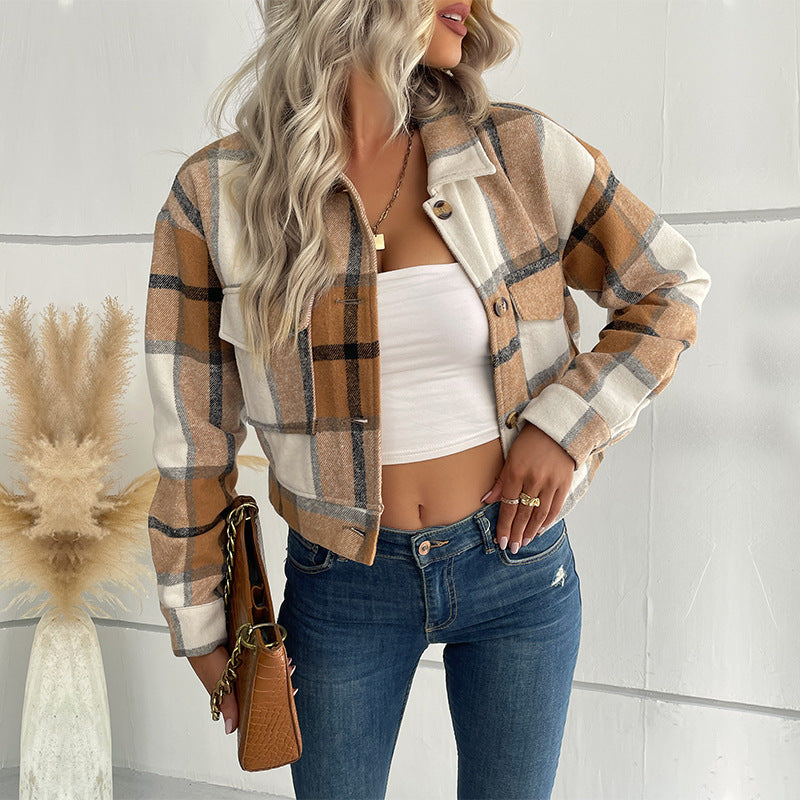 Damen karierte Shirtjacke mit Taschen Norvielle