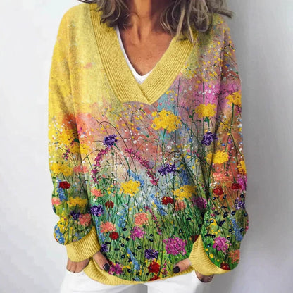 Damen Pullover V-Ausschnitt Floralmuster Lässig Norvielle - Norvielle