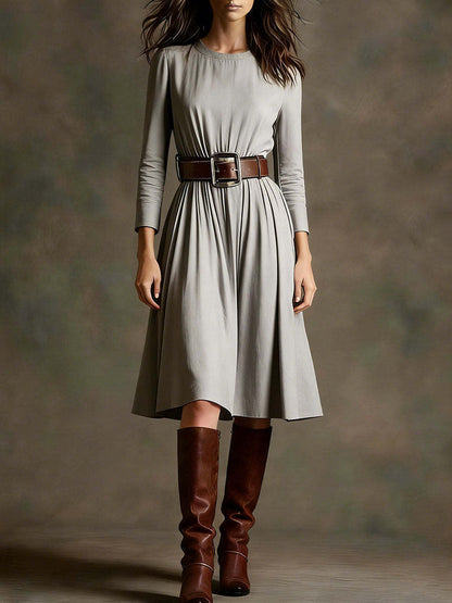 Damen Elegantes Kleid Langarm Taillengürtel Norvielle