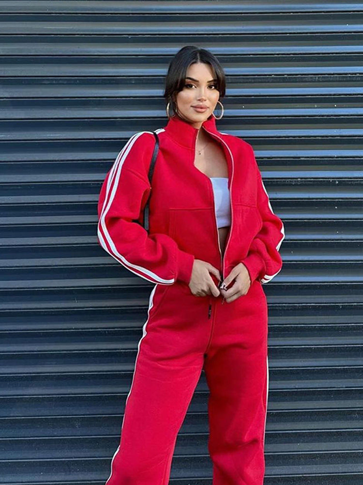 Damen Sportset Gefütterte Jacke Elastische Hose