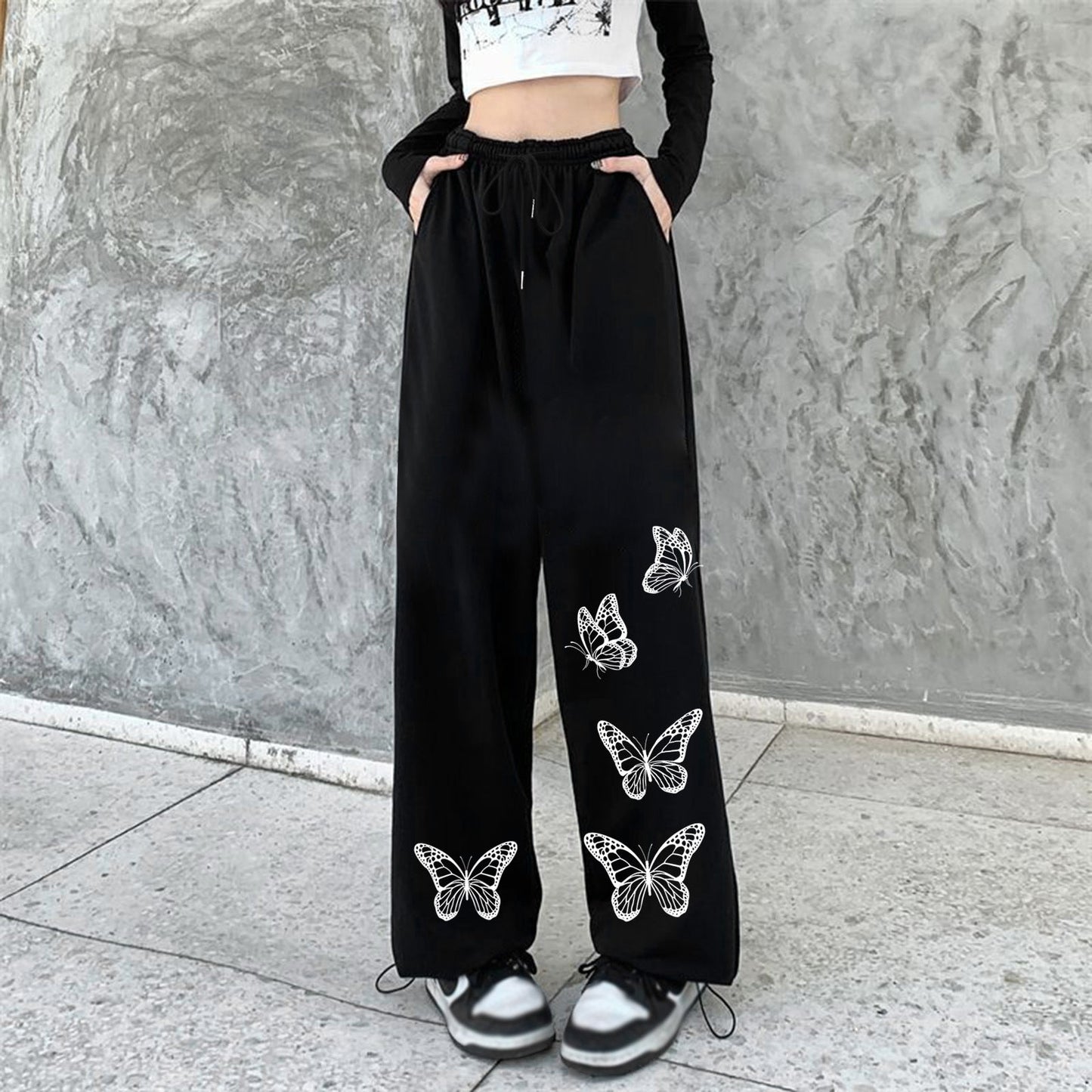 Damen Freizeithose Schmetterlingsmuster Baumwolle